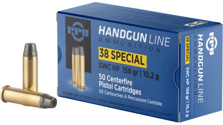 PPU .38 SPECIAL SWC HP 158G 50RD BOX 10 BOXES PER CASE