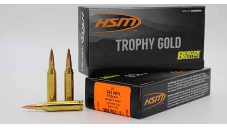 HSM AMMUNITION 243 WIN 87GR BERGER HNT VLD 20RD BOX 25 BOXES PER CASE