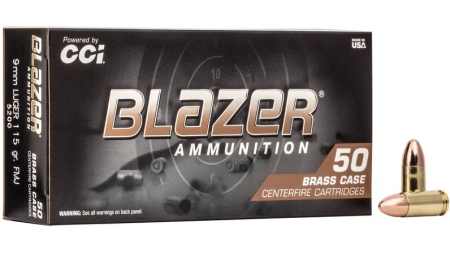 CCI 9MM LUGER 115GR FMJ BLAZER BRASS 50 RD/BX 20 BX/CS