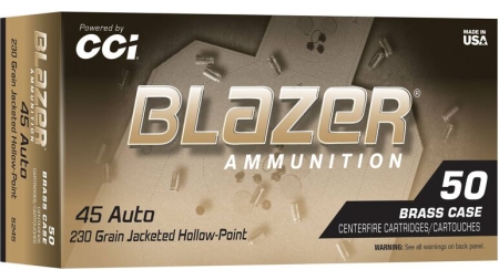 CCI 45 AUTO 230 GR BLAZER BRASS JHP 50 RD/BX 10 BX/CS