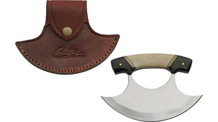 SZCO RITE EDGE 6" HORN & BONE - HANDLE ULU W/LEATHER SHEATH