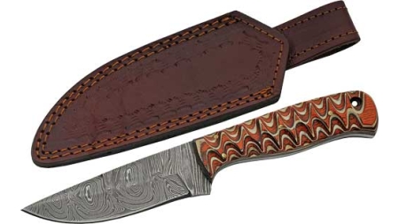 SZCO RITE EDGE 4" RED TWISTED - WOOD HUNTER DAMASCUS W/SHEATH