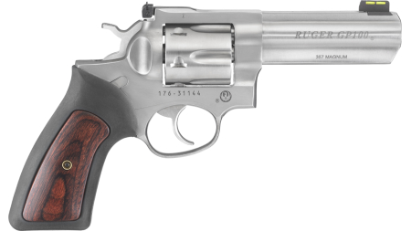 RUGER GP100 357MAG SS/RUB 4" HIVIZ