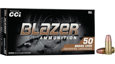 CCI Blazer Brass Reduced Recoil Handgun Ammunition 9mm Luger 100 gr FMJ 1130 fps 50/ct
