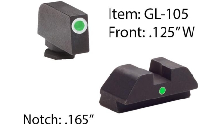 Ameriglo Tritium i-Dot Night Sight Set for Select Glocks - Front Tritium - Green / Front Outline - White / Rear Style - Green Square Notch