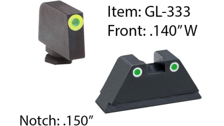 Amerigo Custom Combination Tall Suppressor Height Set - All Glock Models Except 42 43 / Front Tritium - Green / Front Outline - LumiGreen / Rear Trit