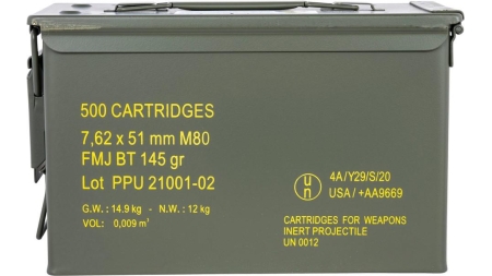 PPU Rangemaster Rifle Ammunition 7.62x51 145 gr FMJBT 2835 fps 500/ct