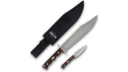 Old Timer Bowie Fixed Blade Combo 10" Bowie Blade 3-1/2" Skinner Blade Brown