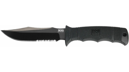 SOG SEAL Pup Elite Knife 4.85" Partially Serrated Blade Black with Nylon Sheath
