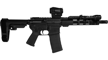 Shark Coast Midnight AR Pistol Bundle 5.56mm 30rd Magazine 10.5'' Threaded Barrel Vortex Sparc Red Dot Streamlight ProTac SBA3 Brace