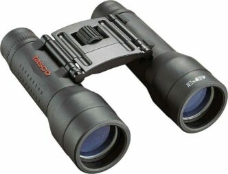 Black binoculars with a central hinge and orange 'VASCO' logo, labeled 16x32.