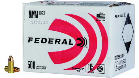 Federal C9115A500 Champion Training 9mmLuger 115gr Full Metal Jacket 500rds *Bulk Package