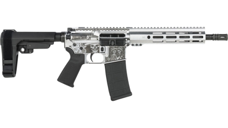 Shark Coast Tactical SCC07374DOD-P Day of the Dead  5.56 NATO 30+1 10.50" Black Nitride Threaded Barrel, Aluminum Laser Engraved Receiver w/Picatinny Rail, M-LOK Handguard, Polymer SB Tactical SBA3 Br